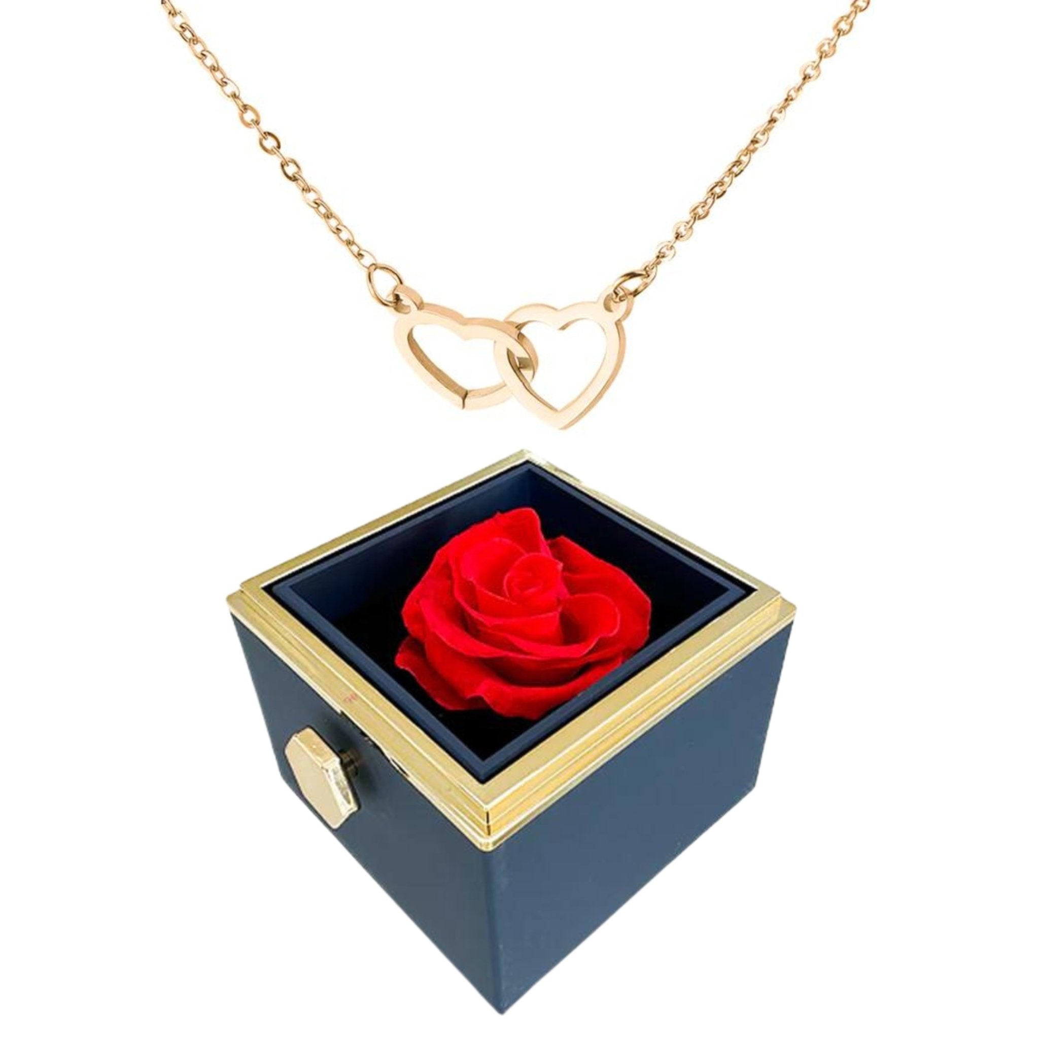 Boîte à roses rotatives Eternally Preserved - avec collier en forme de coeur gravé