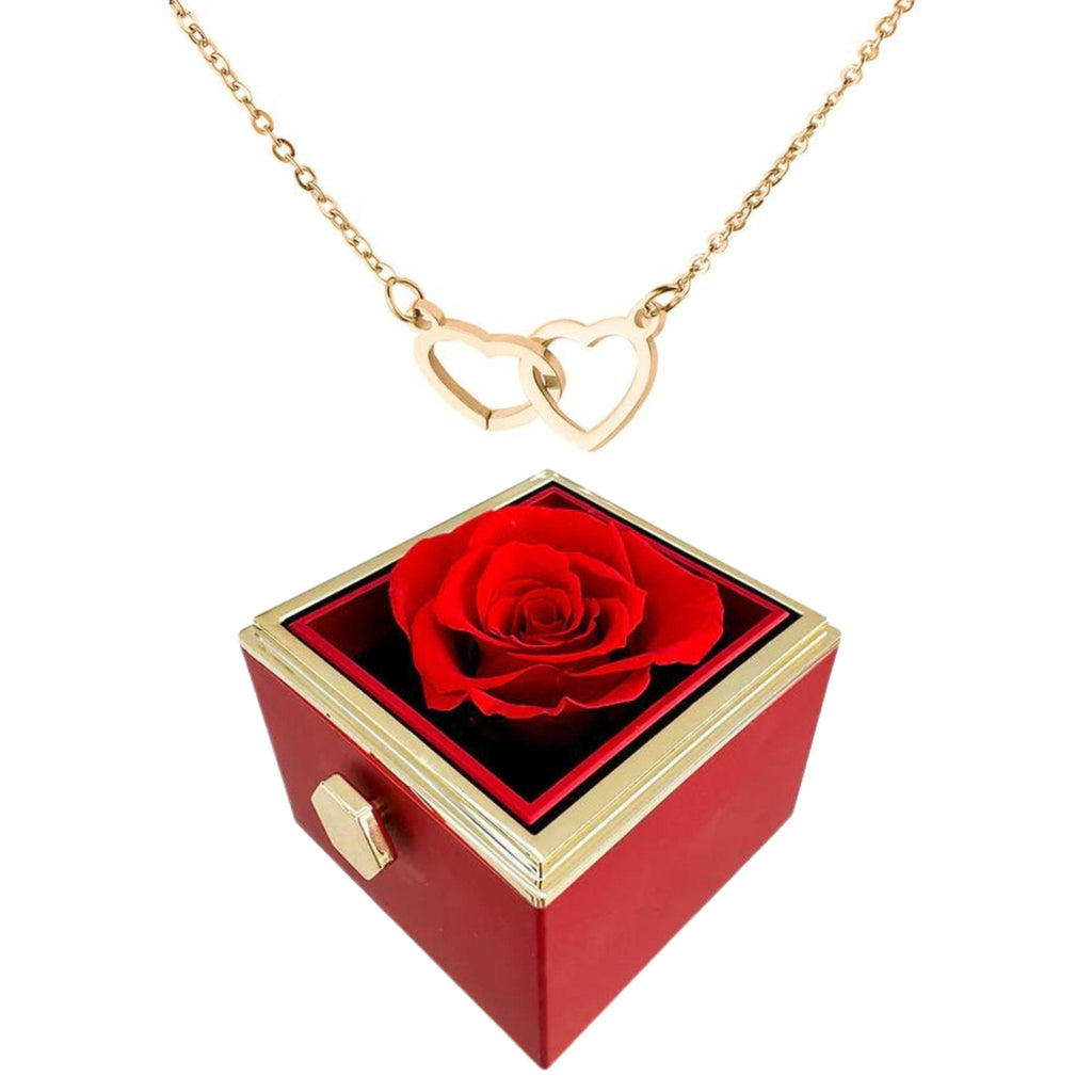 Boîte à roses rotatives Eternally Preserved - avec collier en forme de coeur gravé