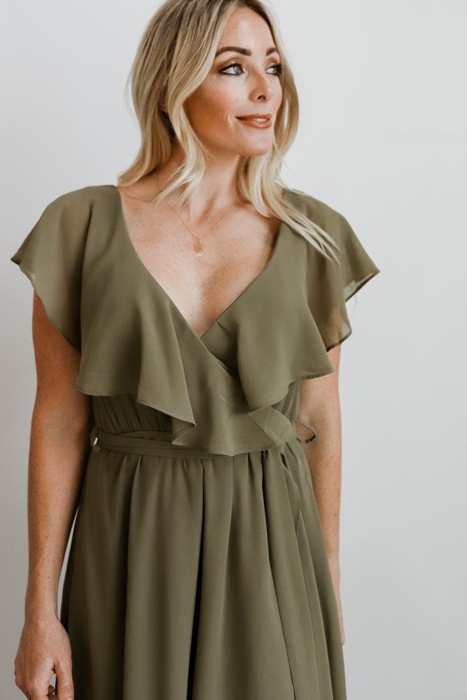 Katya Ruffle Maxi Dress | Dusty Olive