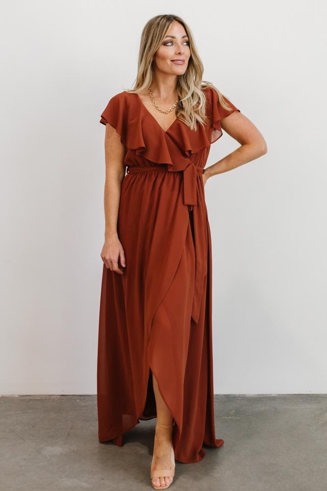 Katya Ruffle Maxi Dress | Rust